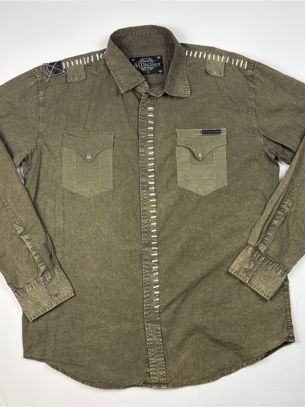 Affliction Olive Green Military Field Button-Front Jacket